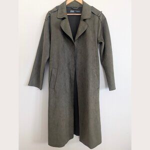 Zara Faux Suede Long Trench Coat